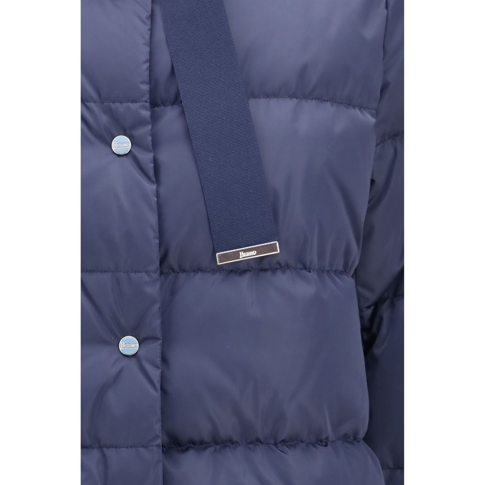 Blue Polyester Full-Length Jacket
