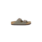 Gray Leather Flat Sandals