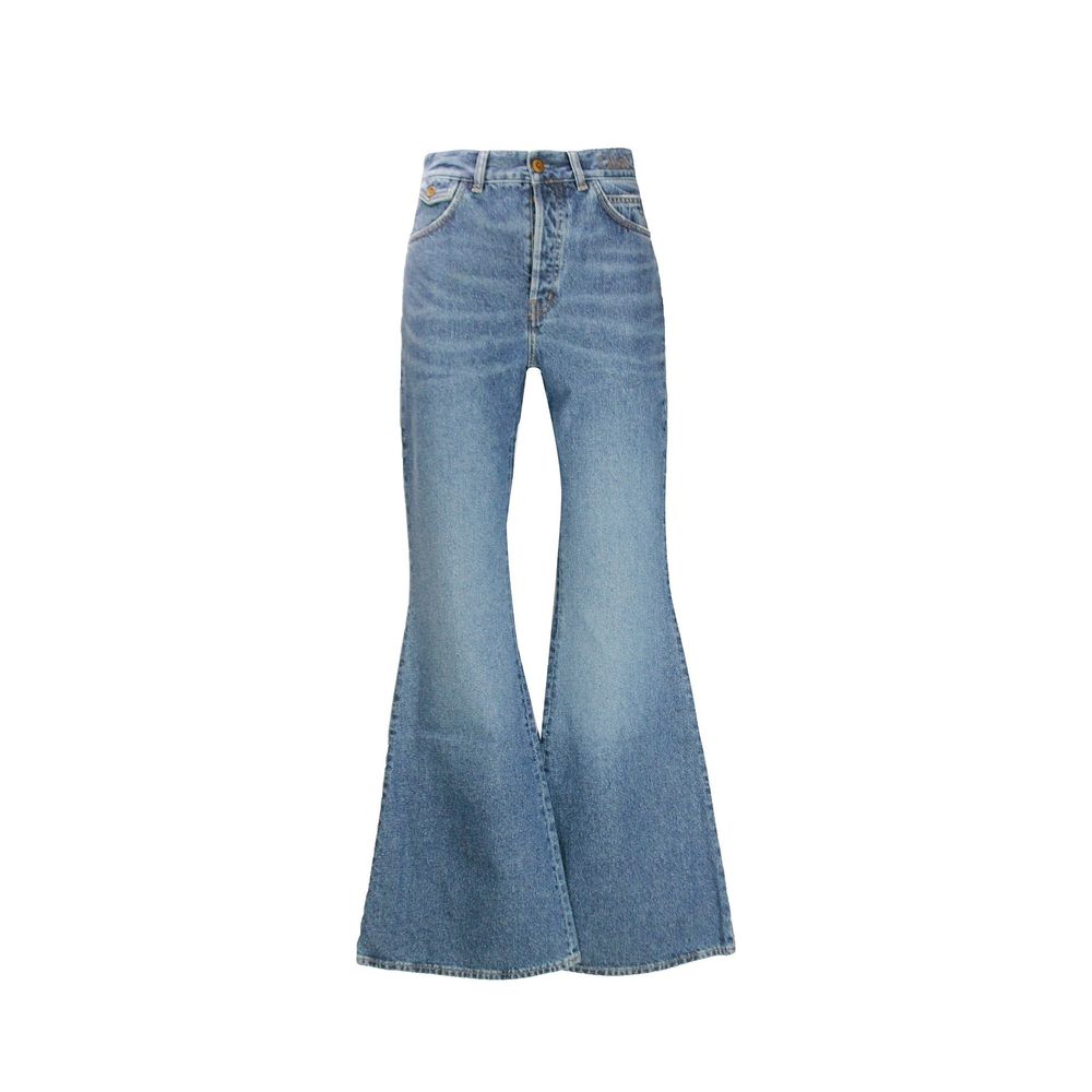Blue Cotton Flared Jeans