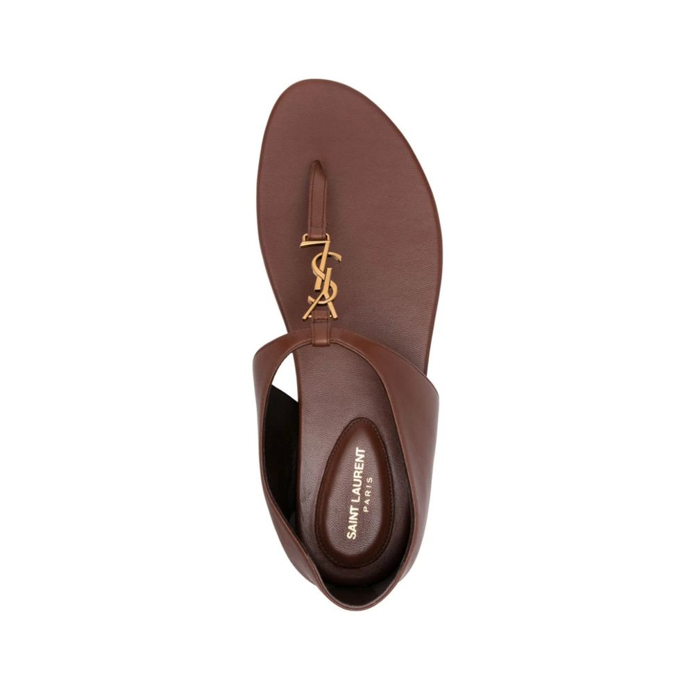Brown Lamb Leather Flip-Flop Sandals
