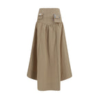 Beige Cotton Midi Skirt