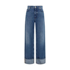 Blue Cotton Straight-Leg Jeans