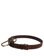 Men Brown Leather Gold Buckle Carabine Belt
