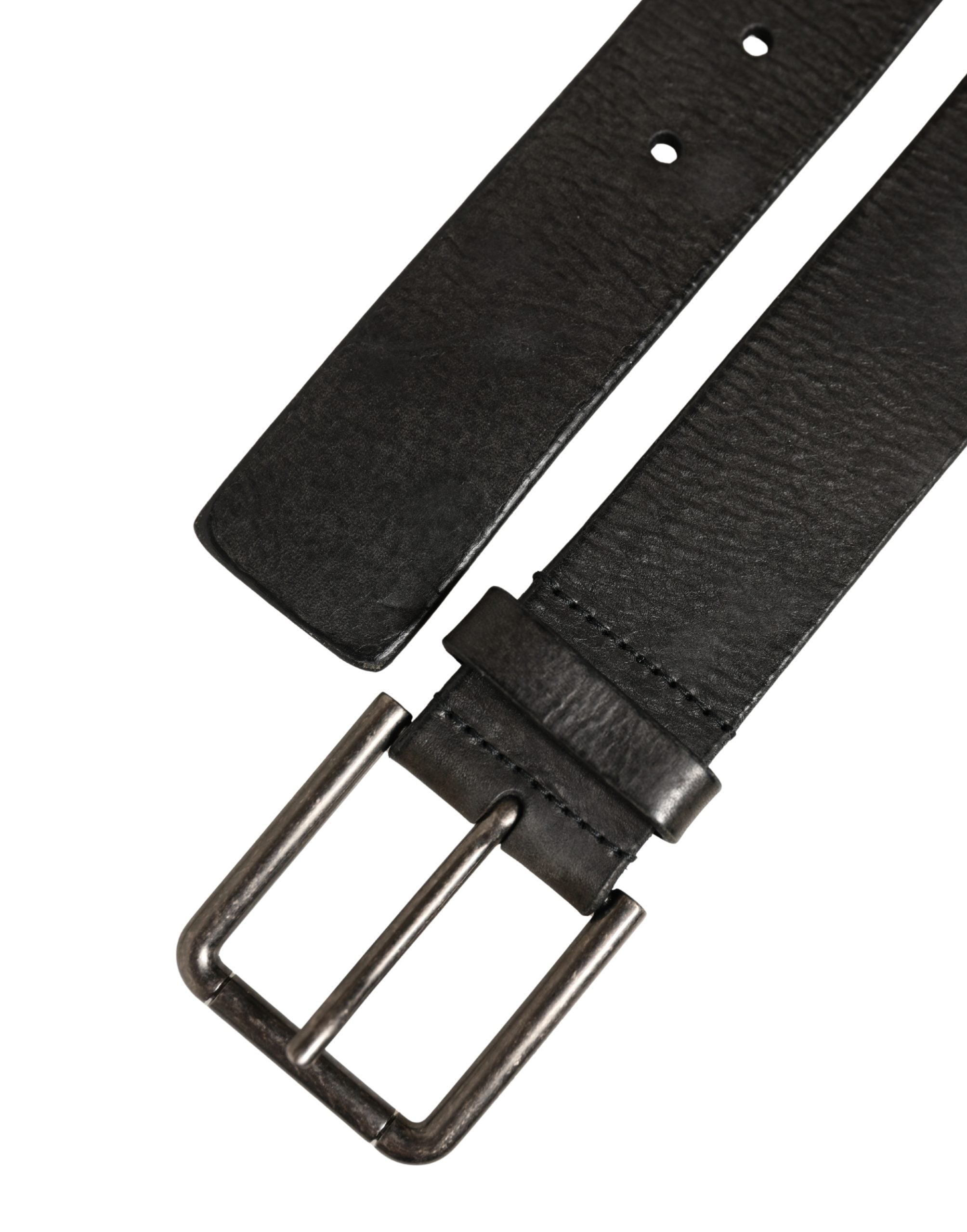 Black Leather Brushed Metal Buckle Men Belt