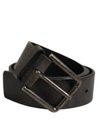 Black Leather Brushed Metal Buckle Men Belt