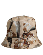Men Beige Floral Wide Brim Bucket Capello Hat