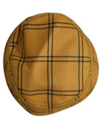 Men Dark Yellow Check Wide Brim Bucket Cap Hat