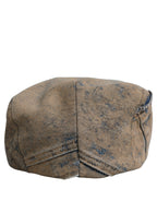 Brown Cotton Denim Newsboy Capello Cabbie Hat
