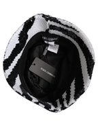 Men Black White Zebra Sequin Bucket Cap Hat
