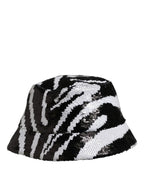 Men Black White Zebra Sequin Bucket Cap Hat