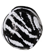 Men Black White Zebra Sequin Bucket Cap Hat
