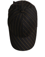 Black Gold Pinstriped Cotton Baseball Cap Hat