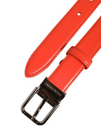 Red Leather Silver Metal Buckle Cintura Belt