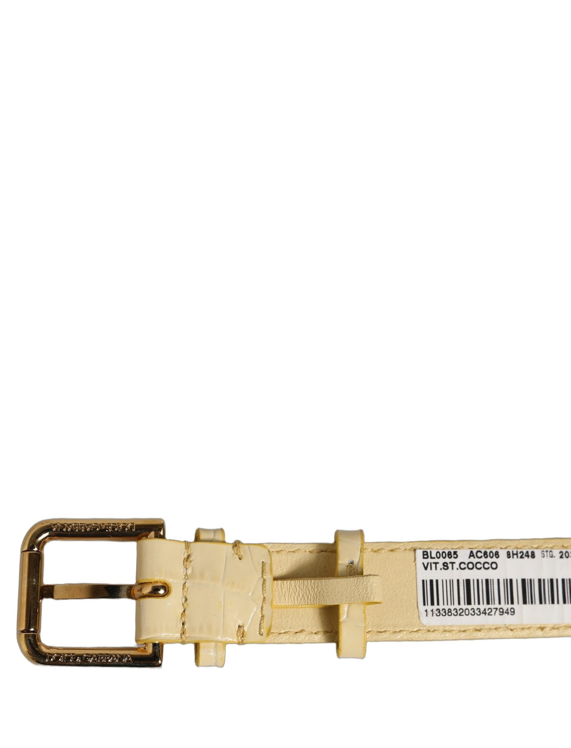 Beige Embossed Leather Gold Buckle Belt Strap Bracelet