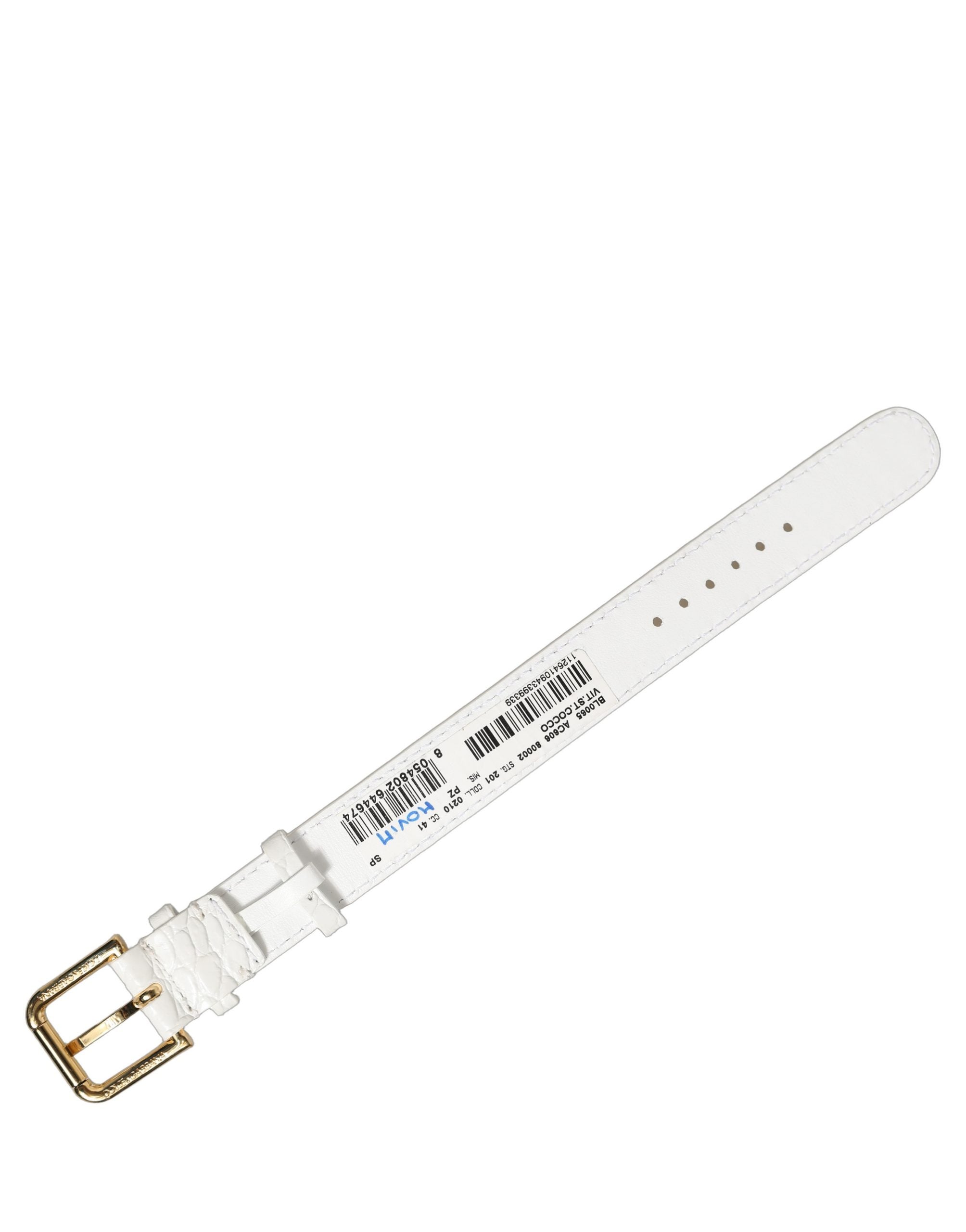 White Embossed Leather Gold Buckle Belt Strap Bracelet