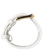 White Embossed Leather Gold Buckle Belt Strap Bracelet