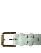 Green Textured Leather Gold Buckle Belt Strap Bracelet