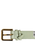 Green Embossed Leather Gold Buckle Belt Strap Bracelet
