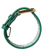 Green Embossed Leather Gold Buckle Belt Strap Bracelet