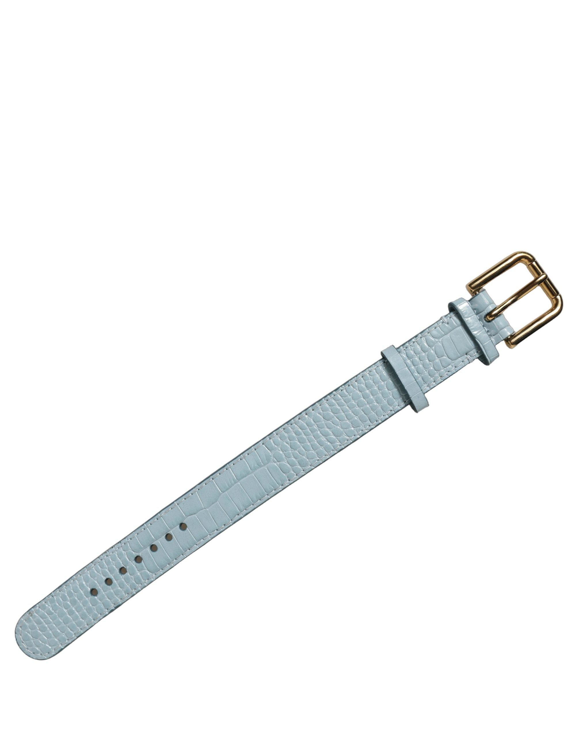 Blue Embossed Leather Gold Buckle Belt Strap Bracelet