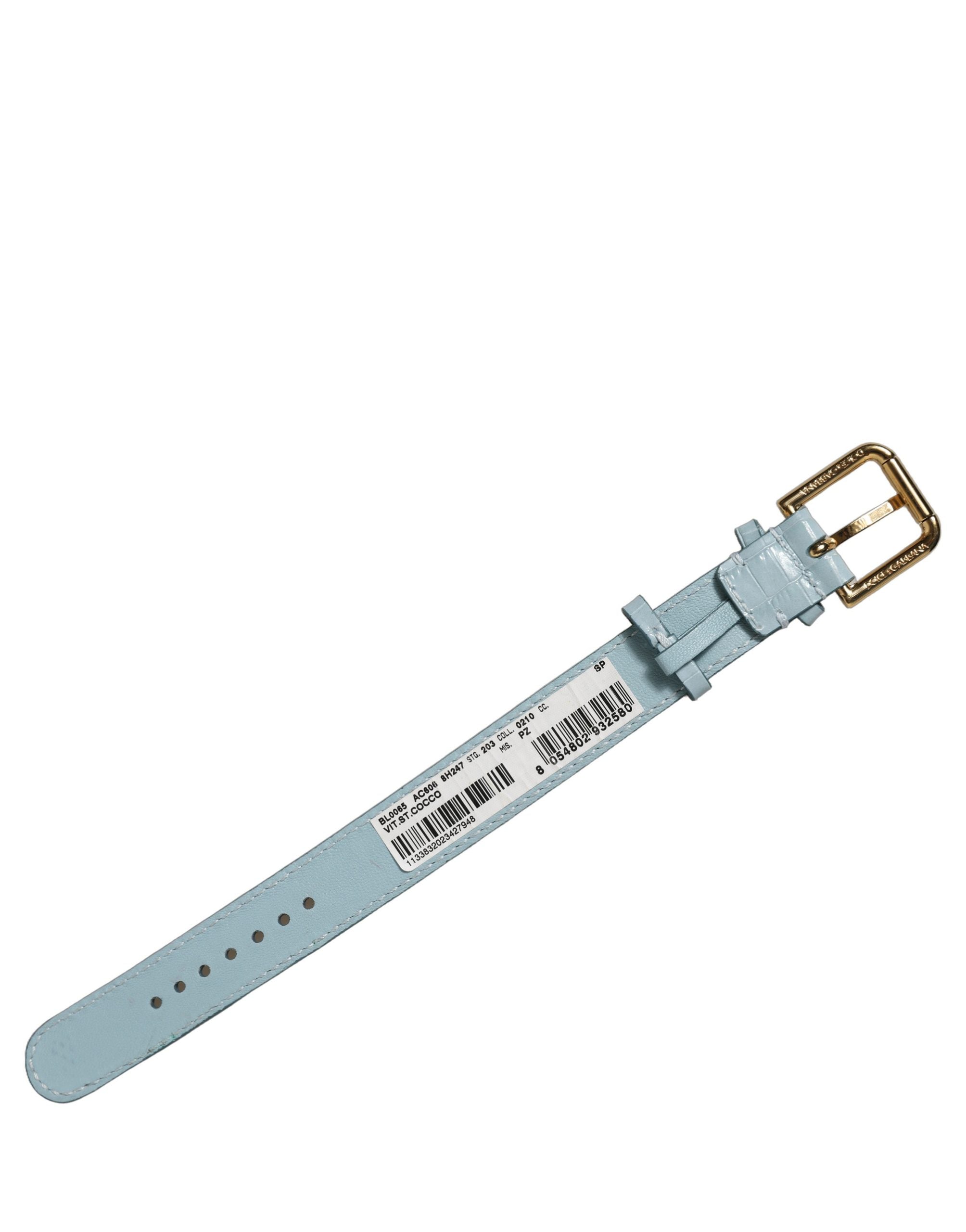Blue Embossed Leather Gold Buckle Belt Strap Bracelet