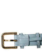 Blue Embossed Leather Gold Buckle Belt Strap Bracelet