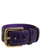 Violet Embossed Leather Gold Buckle Belt Strap Bracelet
