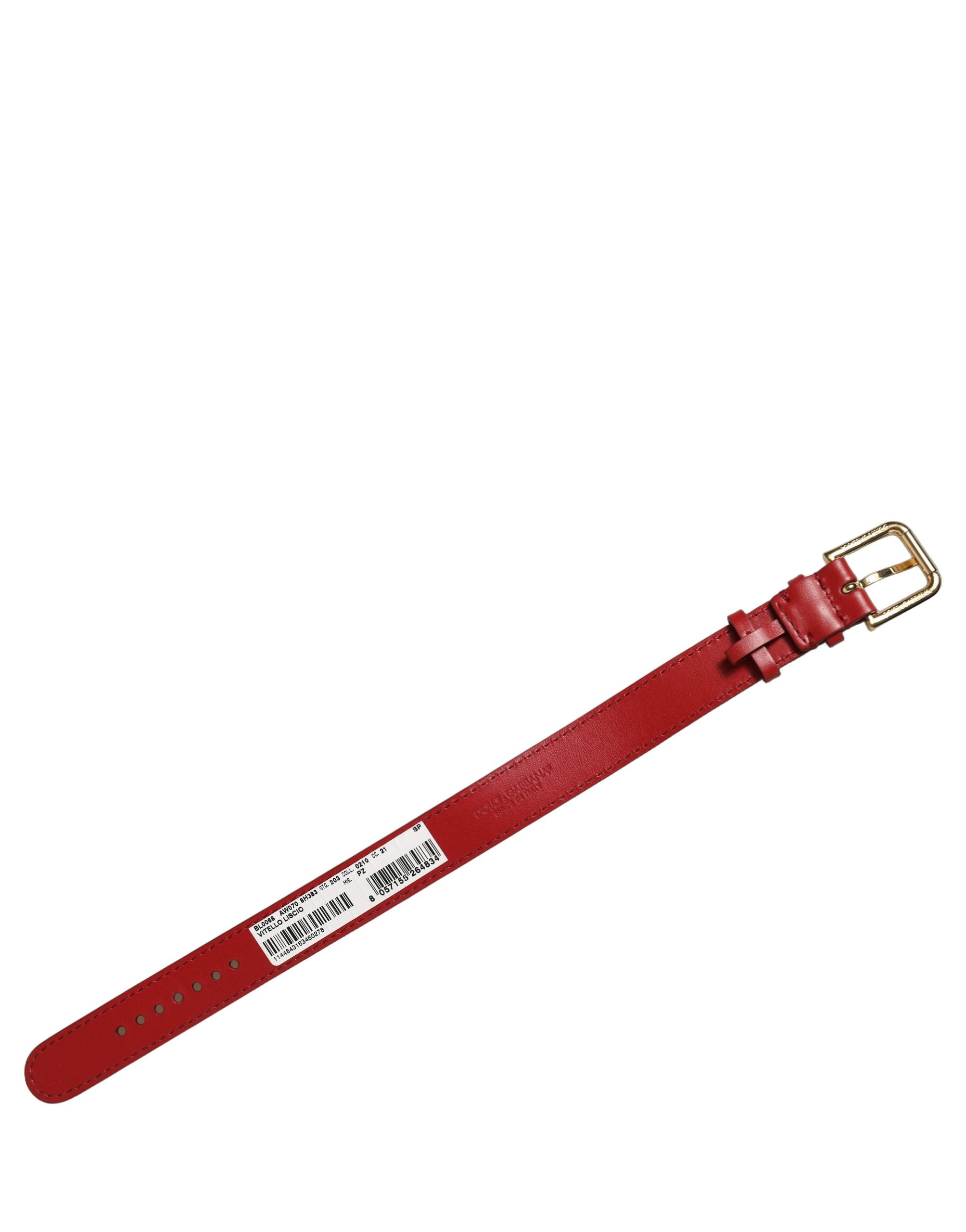 Red Calfskin Leather Gold Buckle Belt Strap Bracelet