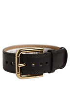 Black Calfskin Leather Gold Buckle Belt Strap Bracelet