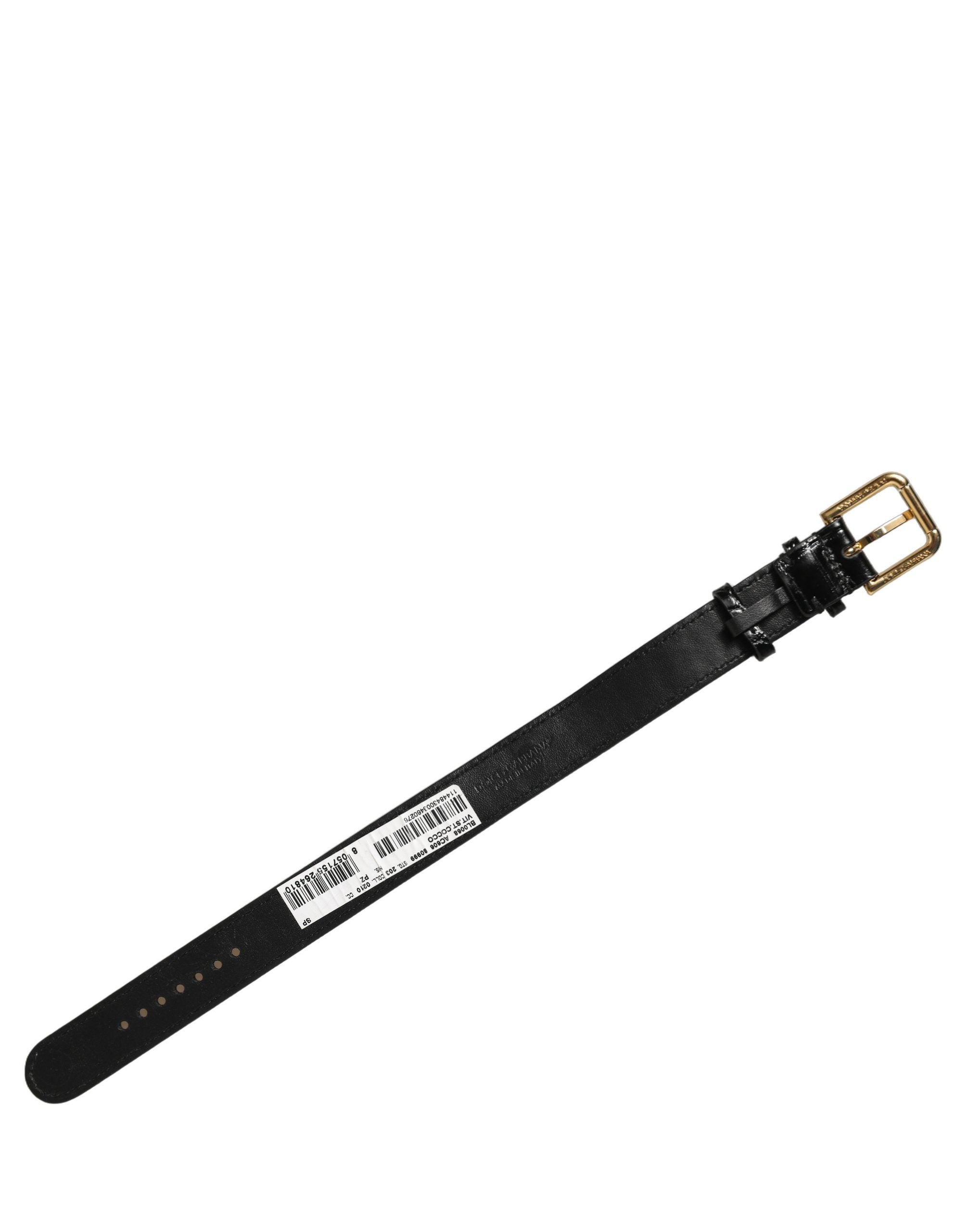 Black Textured Leather Gold Buckle Belt Strap Bracelet