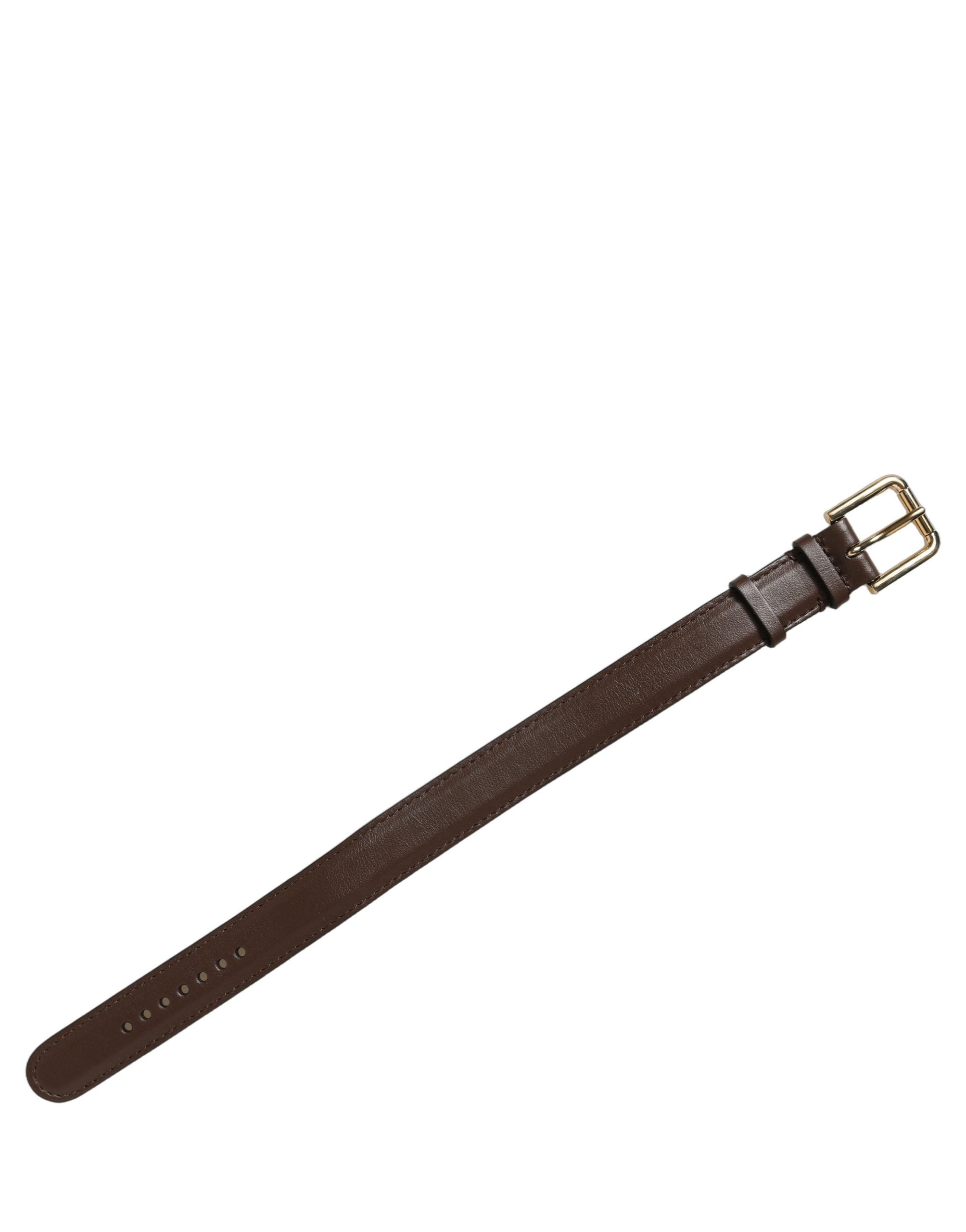 Brown Calfskin Leather Gold Buckle Belt Strap Bracelet