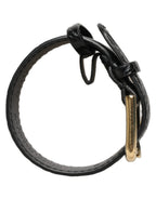 Black Textured Leather Gold Buckle Belt Strap Bracelet