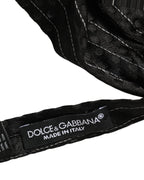 Men Black Pinstripe Silk Adjustable Neck Papillon Bow Tie