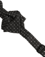 Men Black Polka Dot Silk Adjustable Neck Papillon Bow Tie