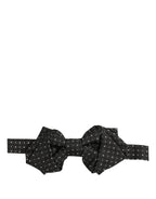 Men Black Polka Dot Silk Adjustable Neck Papillon Bow Tie