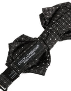 Men Black Polka Dot Silk Adjustable Neck Papillon Bow Tie