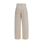 Beige Cotton Straight-Leg Jeans