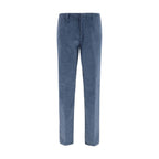 Blue Cotton Casual Pants