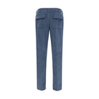 Blue Cotton Casual Pants