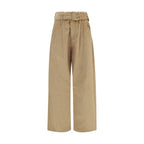 Beige Cotton Casual Pants
