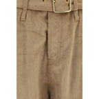 Beige Cotton Casual Pants