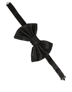 Men Black Pinstripe Silk Adjustable Neck Papillon Bow Tie