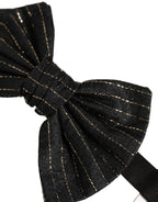 Men Black Pinstripe Silk Adjustable Neck Papillon Bow Tie