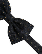Men Black Polka Dot Silk Adjustable Neck Papillon Bow Tie