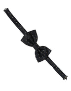 Men Black Polka Dot Silk Adjustable Neck Papillon Bow Tie