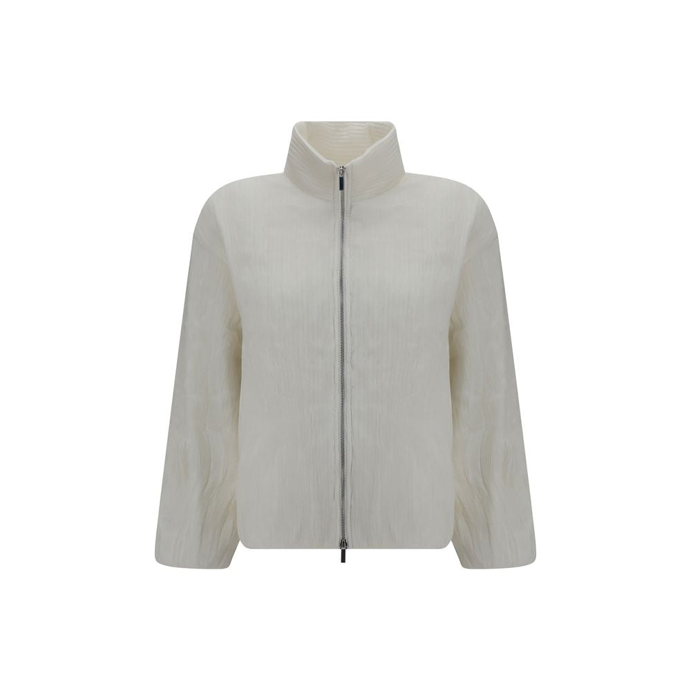 White Polyester Full-Length Jacket
