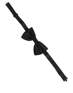 Men Black Silk Brocade Adjustable Neck Papillon Bow Tie