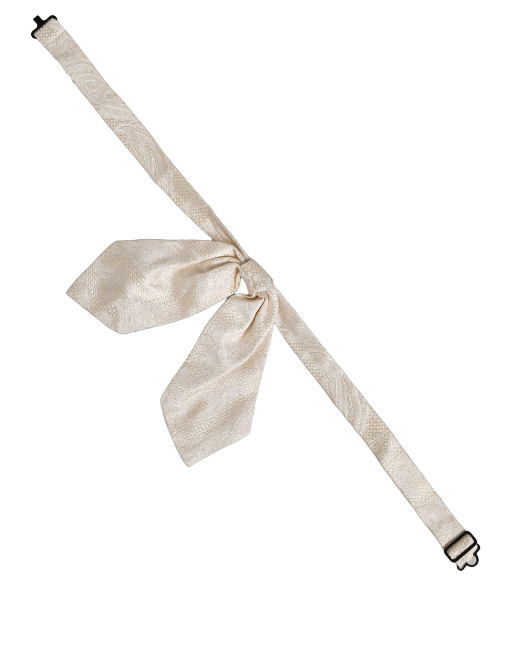 Men Ivory Paisley SIlk Adjustable Neck Papillon Bow Tie
