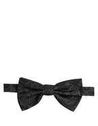 Men Black Paisley SIlk Adjustable Neck Papillon Bow Tie