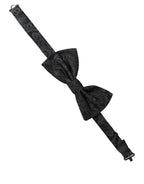 Men Black Paisley SIlk Adjustable Neck Papillon Bow Tie